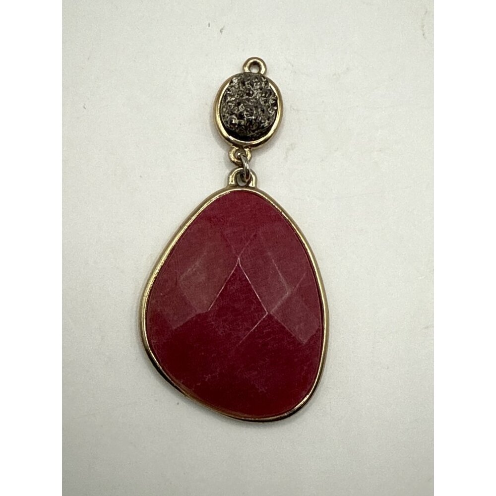 Gold-Tone Drop Pendant With Red Faceted Stone & Glitter Top Accent